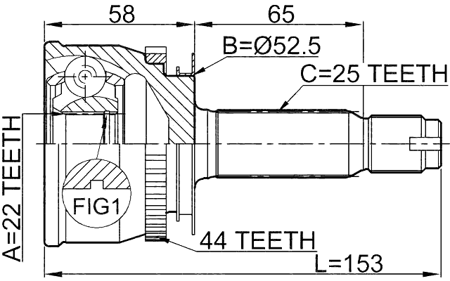 1210-012A44 - OUTER CV JOINT 22X52.5X25