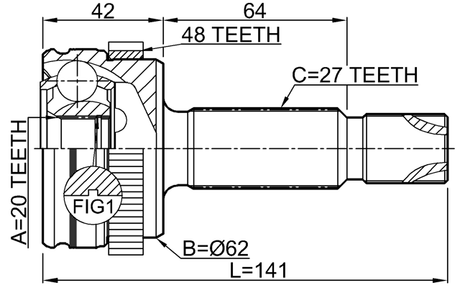 1210-D7A48R - OUTER CV JOINT REAR 20X62X27