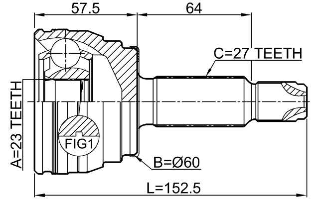 1210-ELN19 - OUTER CV JOINT 23X62.5X27