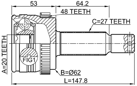 1210-IX35A48R - OUTER CV JOINT REAR 20X62X27