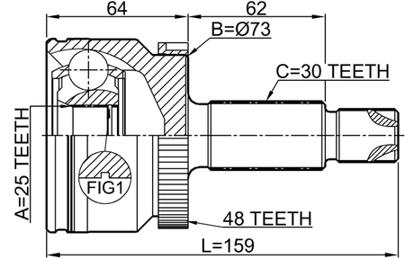 1210-IX35D7A48 - OUTER CV JOINT 25X72X30