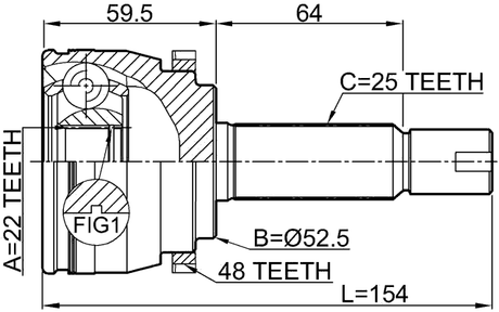 1210-SOLA48 - OUTER CV JOINT 22X52.5X25