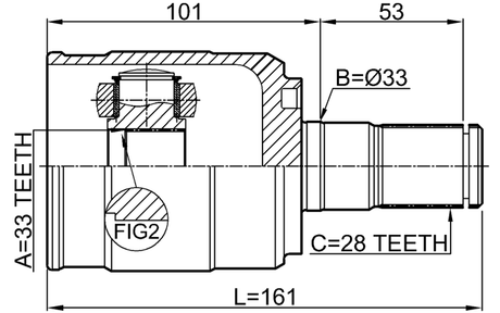 1211-D7AT4WD - INNER CV JOINT LEFT 33X33X28