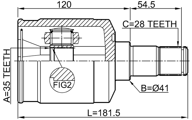 1211-DM24MTLH - INNER CV JOINT LEFT 35X41X28