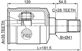 1211-DM24MTLH - INNER CV JOINT LEFT 35X41X28