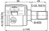 1211-GET11 - INNER CV JOINT 19X35X25