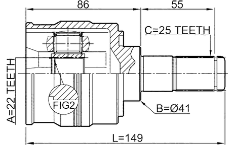 1211-SOL2WD - INNER CV JOINT LEFT 22X41X25