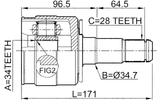 1211-TERLH - INNER CV JOINT LEFT 34X34.7X28