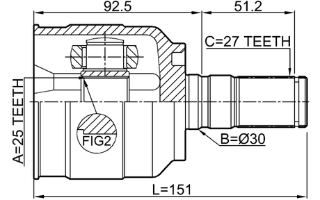 1211-YFLH - INNER CV JOINT LEFT 25X30X27
