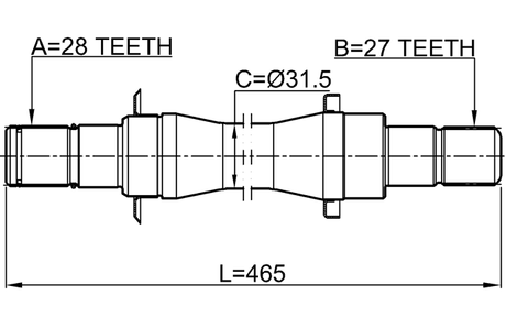 1212-D716AT4WD - AXLE HALF SHAFT RIGHT 27X464X28