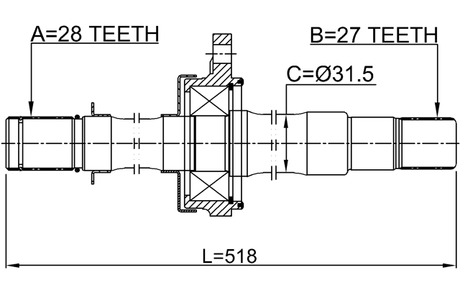 1212-DHLH - AXLE HALF SHAFT LEFT 27X518X28