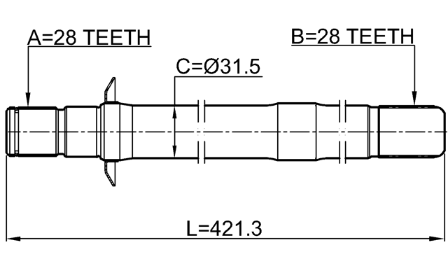 1212-DM15RH - AXLE HALF SHAFT RIGHT 28X420.5X28
