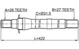 1212-IX35AT4WD - AXLE HALF SHAFT RIGHT 27X422X26