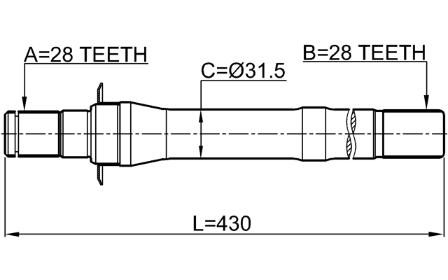 1212-IX35AT6 - AXLE HALF SHAFT RIGHT 28X430X28