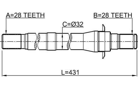 1212-IX55 - AXLE HALF SHAFT RIGHT 28X432X28