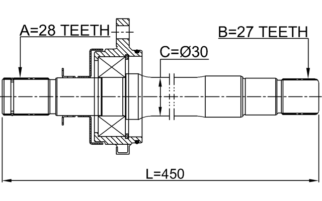 1212-JX1LH - AXLE HALF SHAFT LEFT 27X450X28