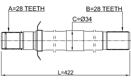1212-KMH4WDRH - AXLE HALF SHAFT RIGHT (WITHOUT BRACKET) 28X422X28
