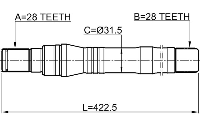 1212-SFCMAT - AXLE HALF SHAFT RIGHT 28X423X28