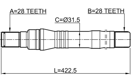 1212-SFCMAT - AXLE HALF SHAFT RIGHT 28X423X28