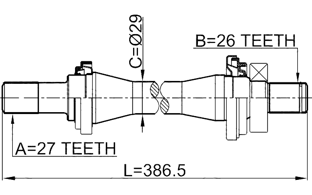 1212-TUC - AXLE HALF SHAFT RIGHT 27X386X26
