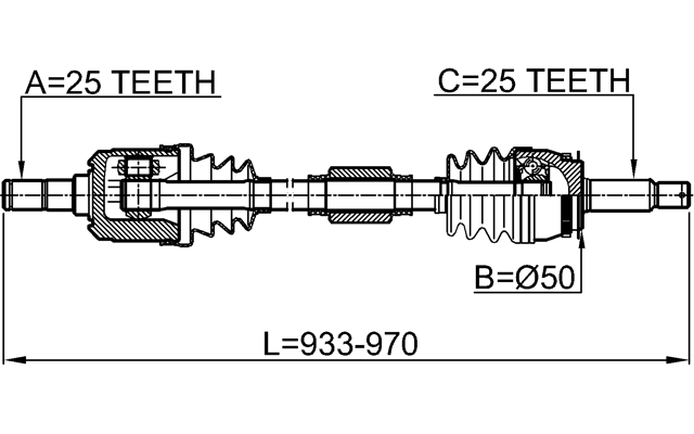 1214-CAMTRH - FRONT CV AXLE SHAFT RIGHT 25X951X25