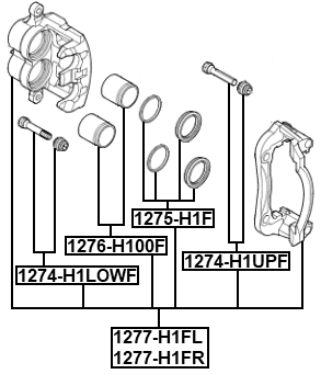 1277-H1FL - FRONT LEFT BRAKE CALIPER ASSEMBLY (WITH BRACKET)