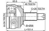 1410-KORA48 - OUTER CV JOINT 34X57.9X28