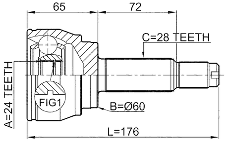 1410-REXIIAWD - OUTER CV JOINT 24X60X28