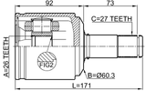 1411-KORATLH - INNER CV JOINT LEFT 26X60.3X27