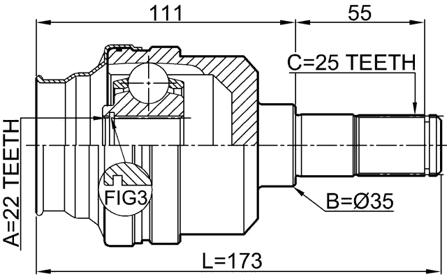 1411-NACTR - REAR INNER CV JOINT 22X35X25