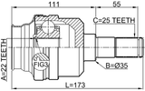 1411-NACTR - REAR INNER CV JOINT 22X35X25