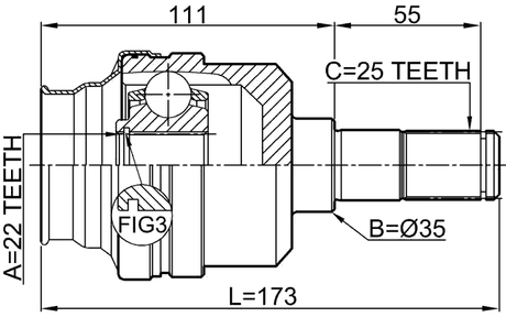 1411-NACTR - REAR INNER CV JOINT 22X35X25
