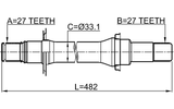1412-ACT2WDRH - AXLE HALF SHAFT RIGHT 27X482.2X27
