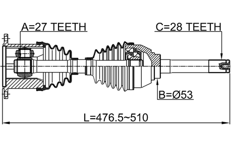 1414-KOR - CV AXLE SHAFT ASSEMBLY RIGHT 498.5X28