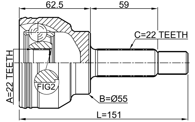 1510-006 - OUTER CV JOINT 22X55X22