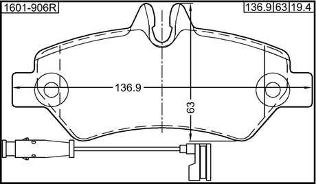 1601-906R - PAD KIT, DISC BRAKE, REAR (WITH WEAR SENSOR)