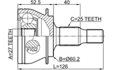 1610-245 - OUTER CV JOINT 27X60.2X25
