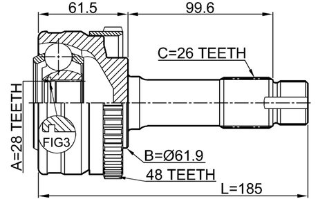 1610-463A48 - OUTER CV JOINT 28X61.9X26
