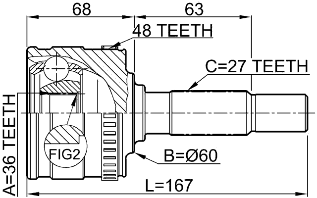 1610-802A48 - OUTER CV JOINT 36X71.8X27