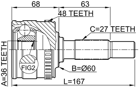 1610-802A48 - OUTER CV JOINT 36X71.8X27