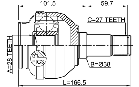 1611-156FLH - INNER CV JOINT LEFT 28X38X27