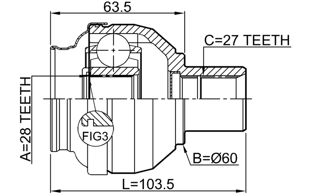 1611-156FRH - INNER CV JOINT RIGHT 28X60X27