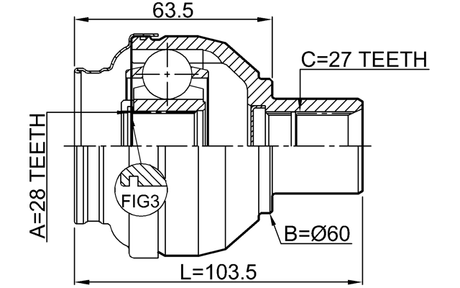 1611-156FRH - INNER CV JOINT RIGHT 28X60X27