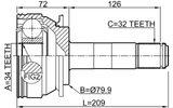 1611-164R - REAR INNER CV JOINT 34X79.9X32