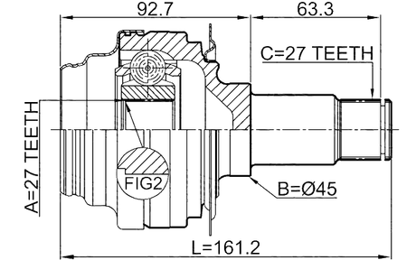 1611-212R - REAR INNER CV JOINT 27X45X27