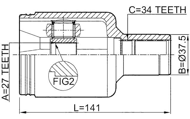 1611-220LH - INNER CV JOINT LEFT 27X37.5X34