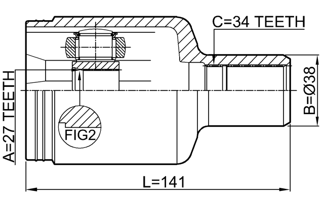 1611-221FLH - INNER CV JOINT LEFT 27X34