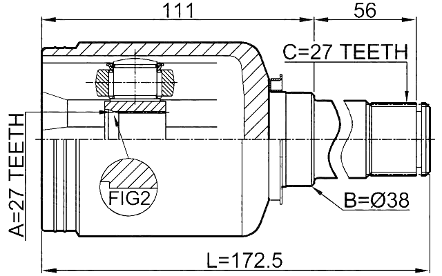 1611-221FRH - INNER CV JOINT RIGHT 27X38X27