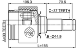 1611-251LH - INNER CV JOINT LEFT 33X44.9X37