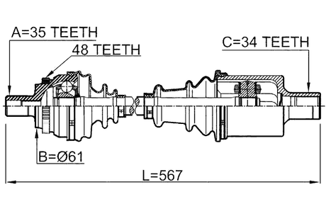 1614-210LH - FRONT CV AXLE SHAFT LEFT 34X567X35